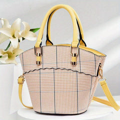 Plaid Pattern Handbags Bucket Crossbody Bag Women's Top Handle Purse