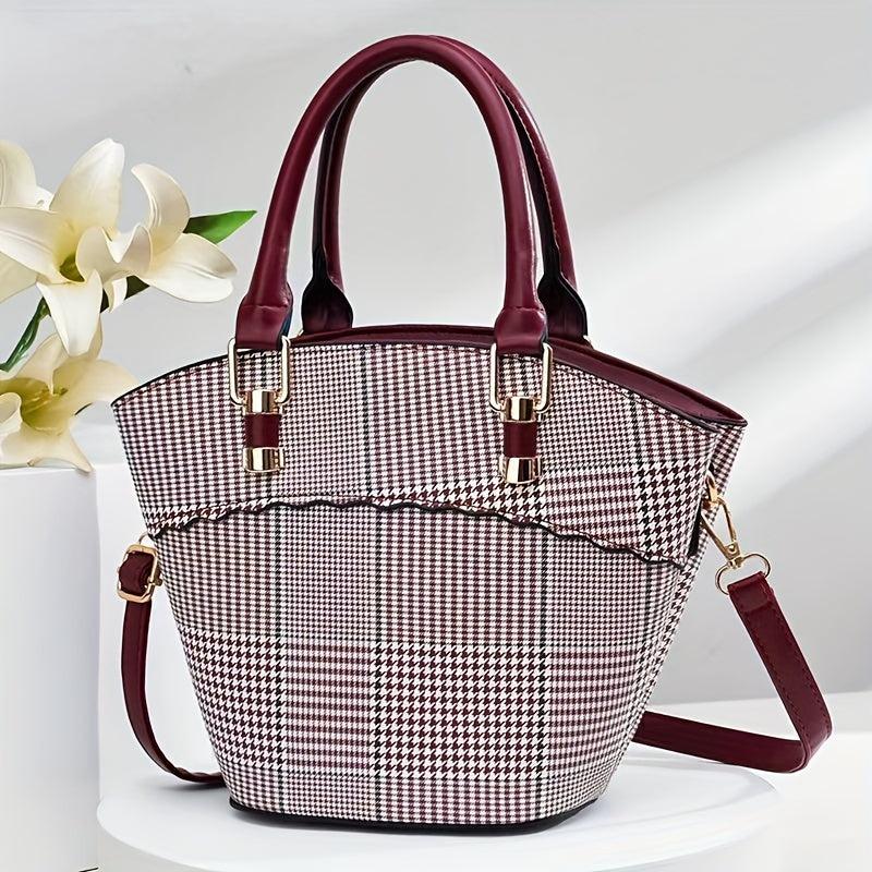 Plaid Pattern Handbags Bucket Crossbody Bag Women's Top Handle Purse