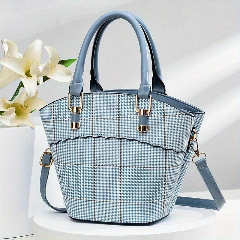 Plaid Pattern Handbags Bucket Crossbody Bag Women's Top Handle Purse