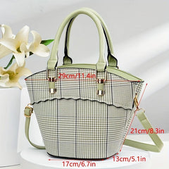 Plaid Pattern Handbags Bucket Crossbody Bag Women's Top Handle Purse