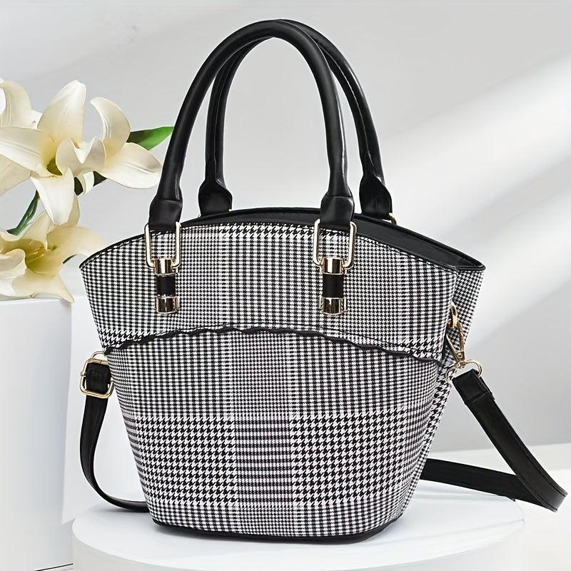 Plaid Pattern Handbags Bucket Crossbody Bag Women's Top Handle Purse