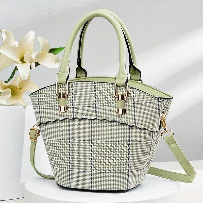 Plaid Pattern Handbags Bucket Crossbody Bag Women's Top Handle Purse