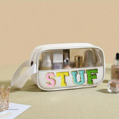 Transparent Letter Patch Cosmetic Bag Waterproof PVC Makeup Pouch