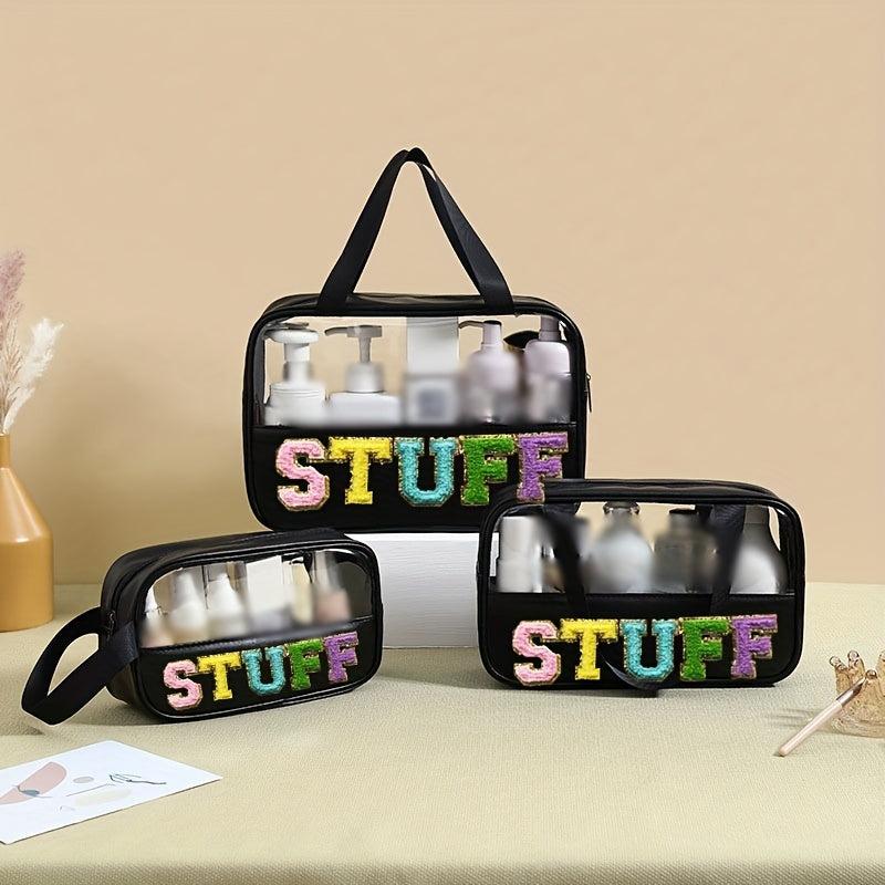 Transparent Letter Patch Cosmetic Bag Waterproof PVC Makeup Pouch