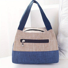 Colorblock Lunch Box Bag Portable Canvas Handbags Storage Bag