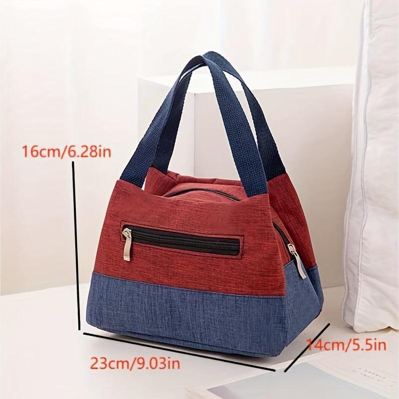 Colorblock Lunch Box Bag Portable Canvas Handbags Storage Bag