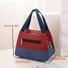 Colorblock Lunch Box Bag Portable Canvas Handbags Storage Bag