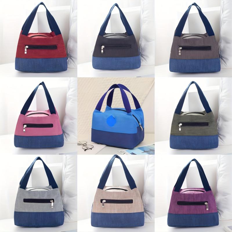 Colorblock Lunch Box Bag Portable Canvas Handbags Storage Bag