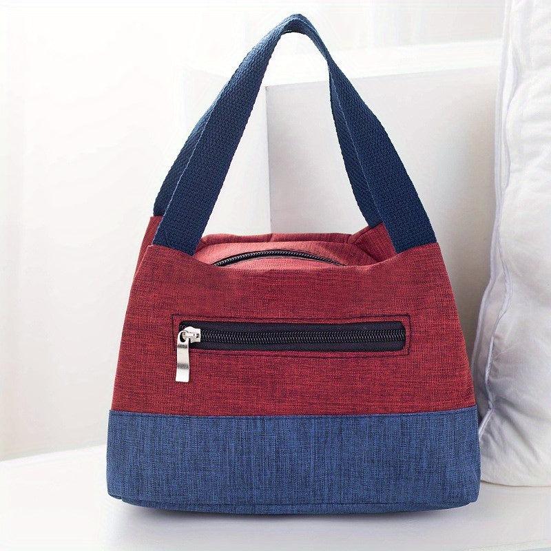 Colorblock Lunch Box Bag Portable Canvas Handbags Storage Bag
