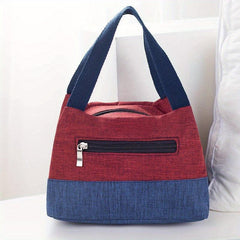 Colorblock Lunch Box Bag Portable Canvas Handbags Storage Bag