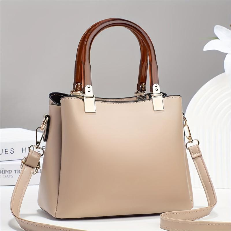 Double Handle Tote Bag PU Crossbody Bag Women's Office & Work Purse