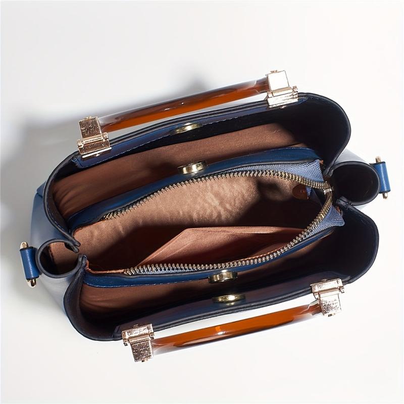 Double Handle Tote Bag PU Crossbody Bag Women's Office & Work Purse