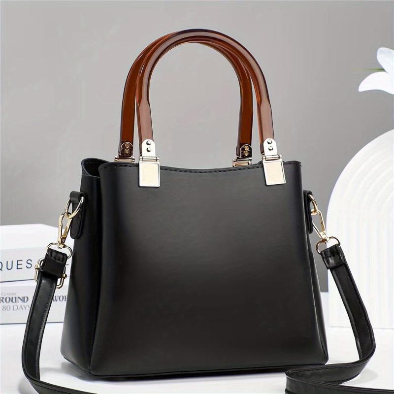 Double Handle Tote Bag PU Crossbody Bag Women's Office & Work Purse