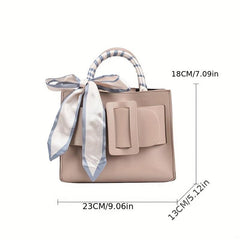 Square Handbag Minimalist Bag With Buckle & Scarf Decor