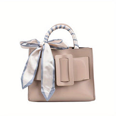 Square Handbag Minimalist Bag With Buckle & Scarf Decor