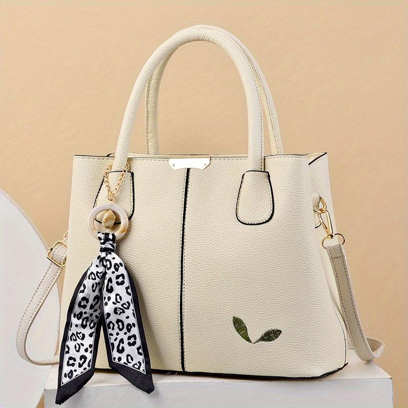 Large Capacity Tote Satchel Bag PU Leather Textured Shoulder Bag