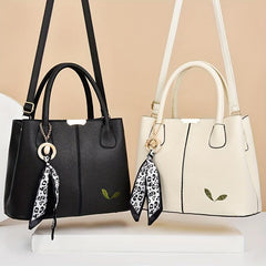Large Capacity Tote Satchel Bag PU Leather Textured Shoulder Bag