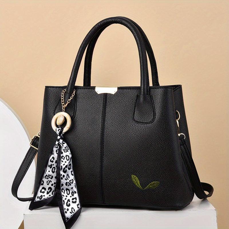 Large Capacity Tote Satchel Bag PU Leather Textured Shoulder Bag