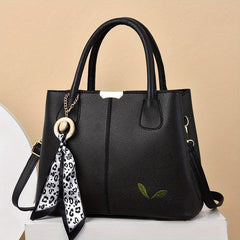 Large Capacity Tote Satchel Bag PU Leather Textured Shoulder Bag