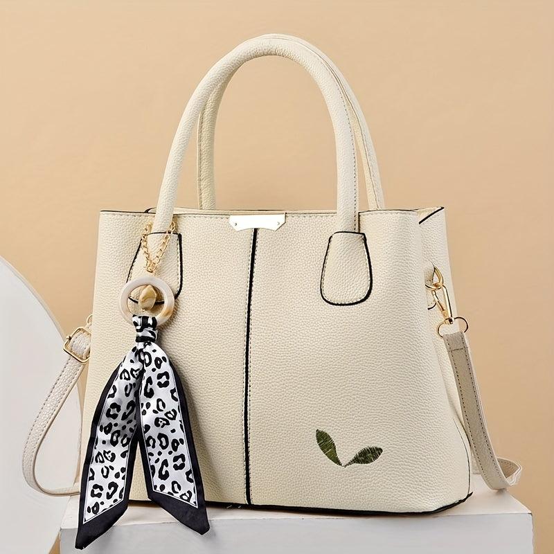 Large Capacity Tote Satchel Bag PU Leather Textured Shoulder Bag