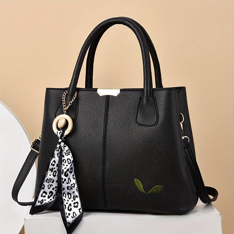 Large Capacity Tote Satchel Bag PU Leather Textured Shoulder Bag