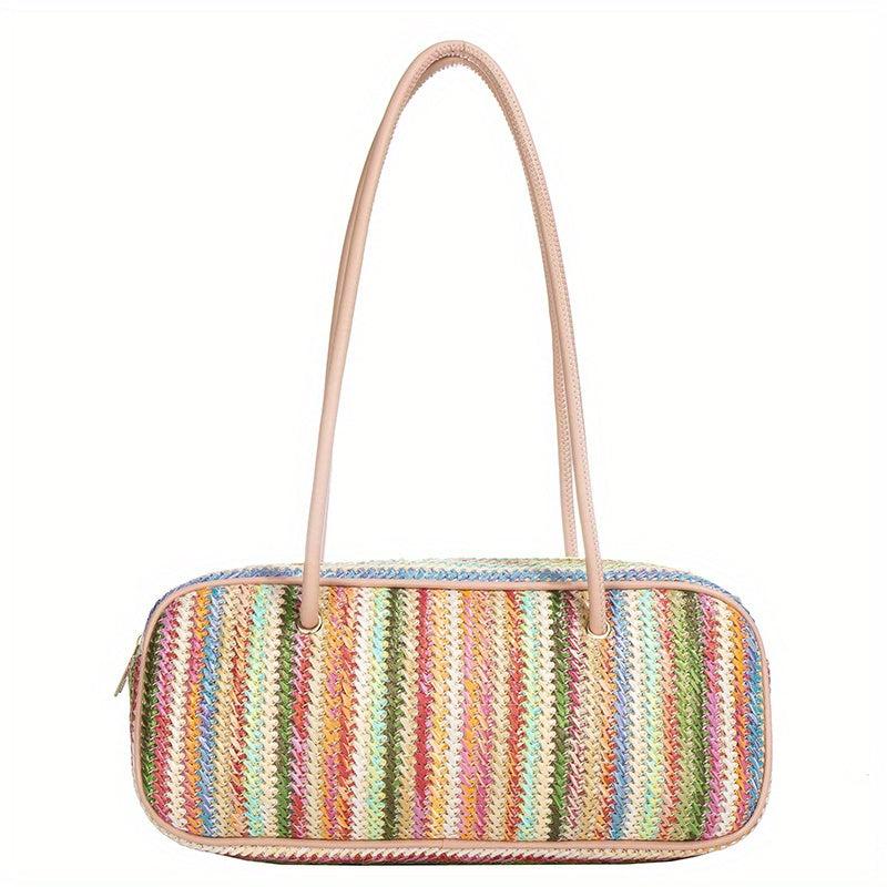 Colorful Straw Shoulder Bag Niche Underarm Bag For Travel