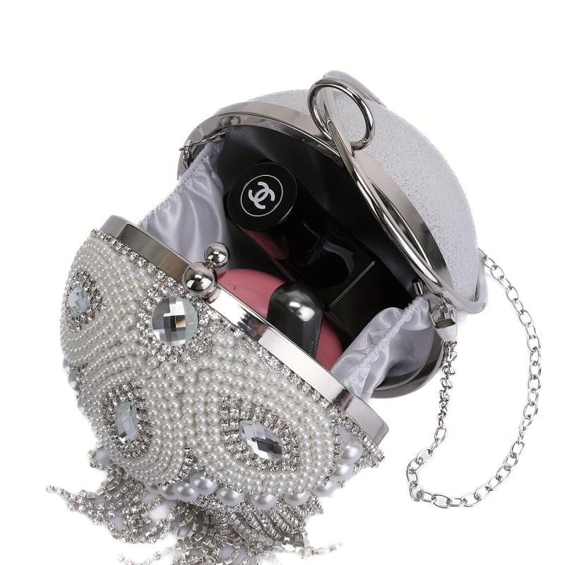Rhinestone Evening Satchel Bag with Ring Handle Tassel