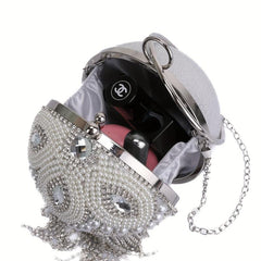 Rhinestone Evening Satchel Bag with Ring Handle Tassel