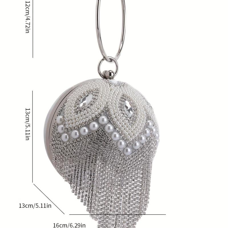 Rhinestone Evening Satchel Bag with Ring Handle Tassel
