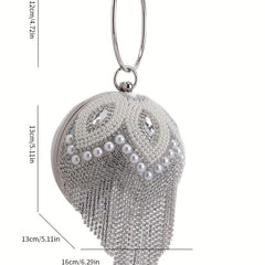 Rhinestone Evening Satchel Bag with Ring Handle Tassel
