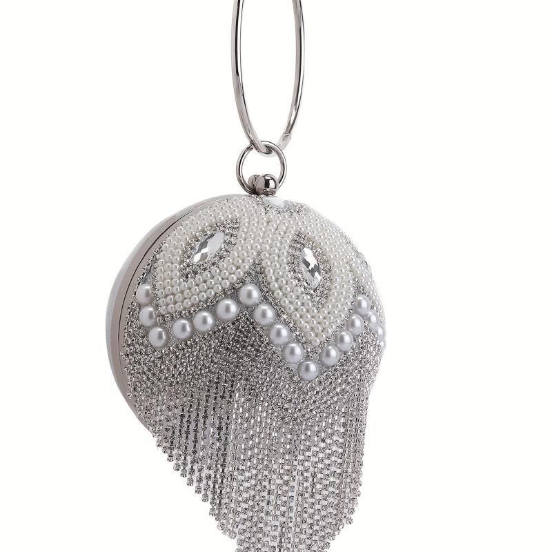 Rhinestone Evening Satchel Bag with Ring Handle Tassel