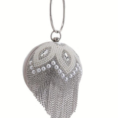 Rhinestone Evening Satchel Bag with Ring Handle Tassel