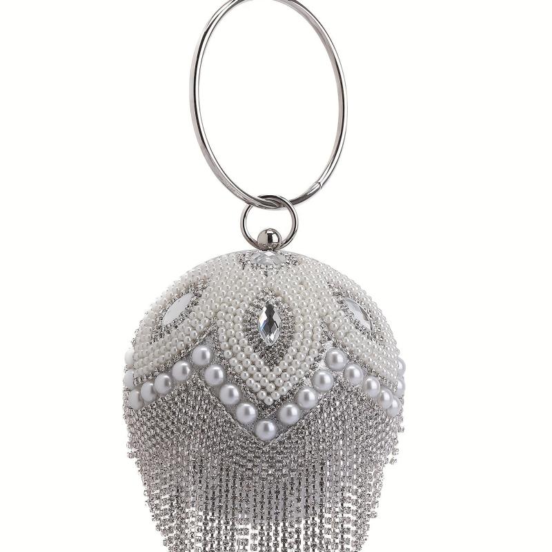 Rhinestone Evening Satchel Bag with Ring Handle Tassel