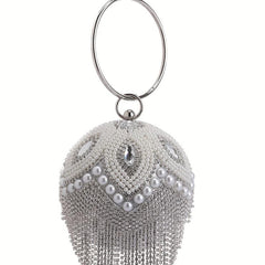Rhinestone Evening Satchel Bag with Ring Handle Tassel