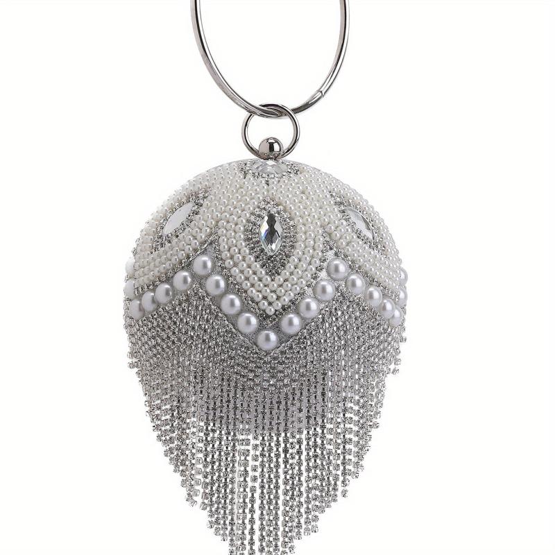 Rhinestone Evening Satchel Bag with Ring Handle Tassel