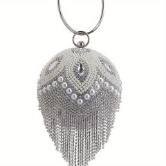 Rhinestone Evening Satchel Bag with Ring Handle Tassel