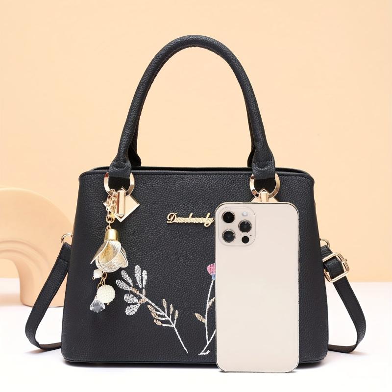 Flower Embroidery Handbag Crossbody Bag Women's Top Handle Purse
