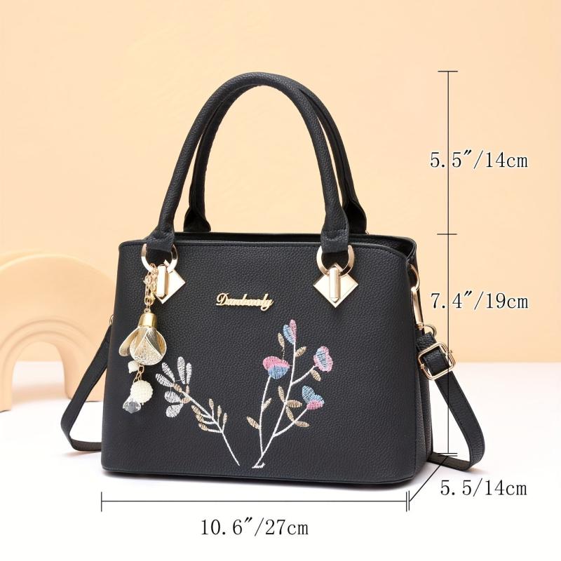 Flower Embroidery Handbag Crossbody Bag Women's Top Handle Purse