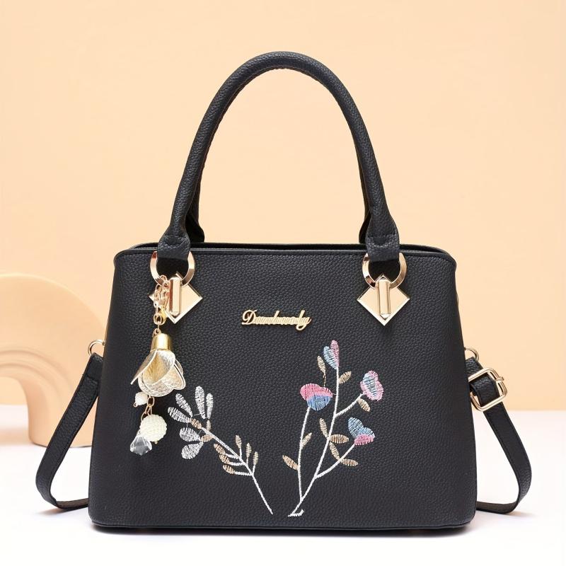 Flower Embroidery Handbag Crossbody Bag Women's Top Handle Purse