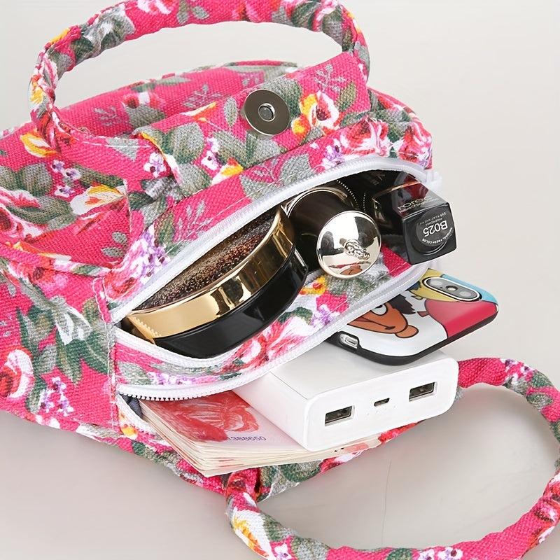 Floral Pattern Round Canvas Handbag for Women