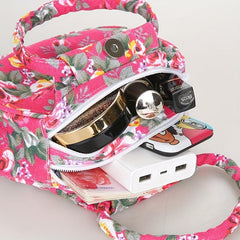Floral Pattern Round Canvas Handbag for Women