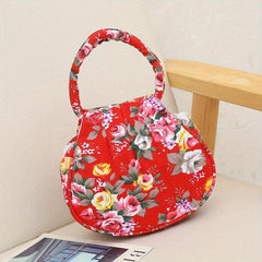 Floral Pattern Round Canvas Handbag for Women