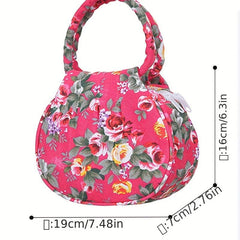 Floral Pattern Round Canvas Handbag for Women