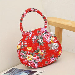 Floral Pattern Round Canvas Handbag for Women