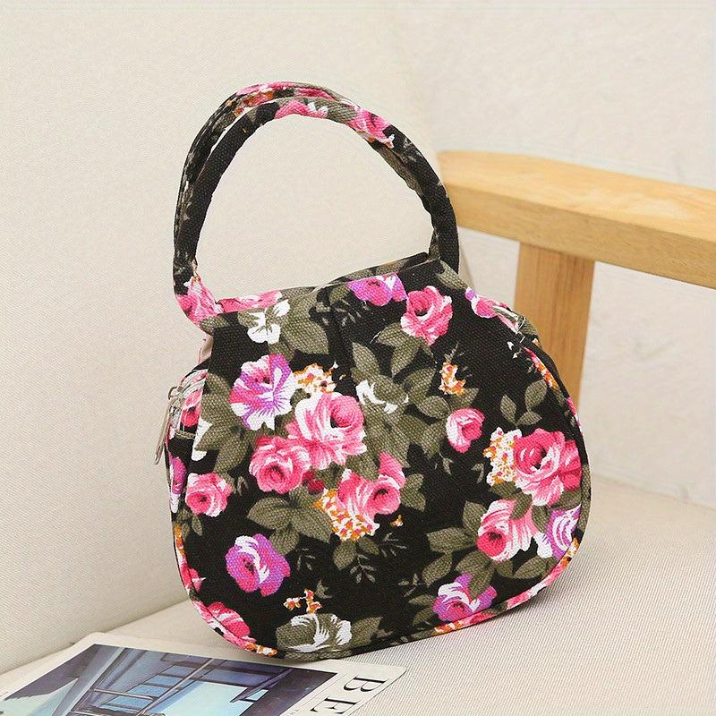 Floral Pattern Round Canvas Handbag for Women