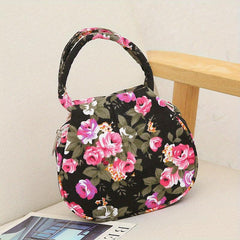 Floral Pattern Round Canvas Handbag for Women