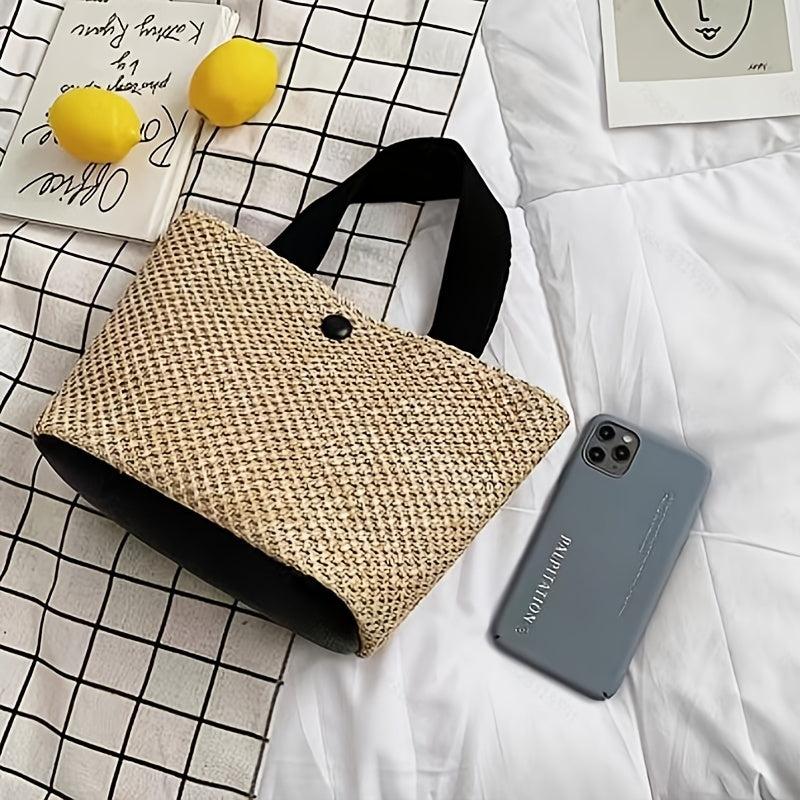 Straw Beach Bag with Snap Button - Women's Handbag for Holiday