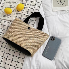 Straw Beach Bag with Snap Button - Women's Handbag for Holiday