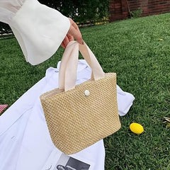 Straw Beach Bag with Snap Button - Women's Handbag for Holiday