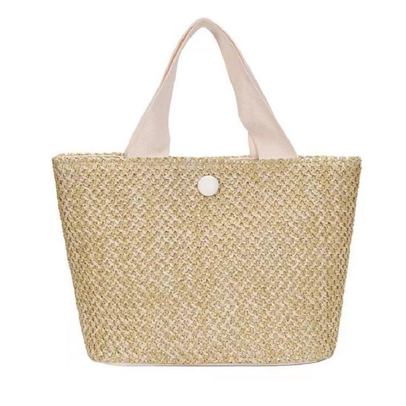 Straw Beach Bag with Snap Button - Women's Handbag for Holiday